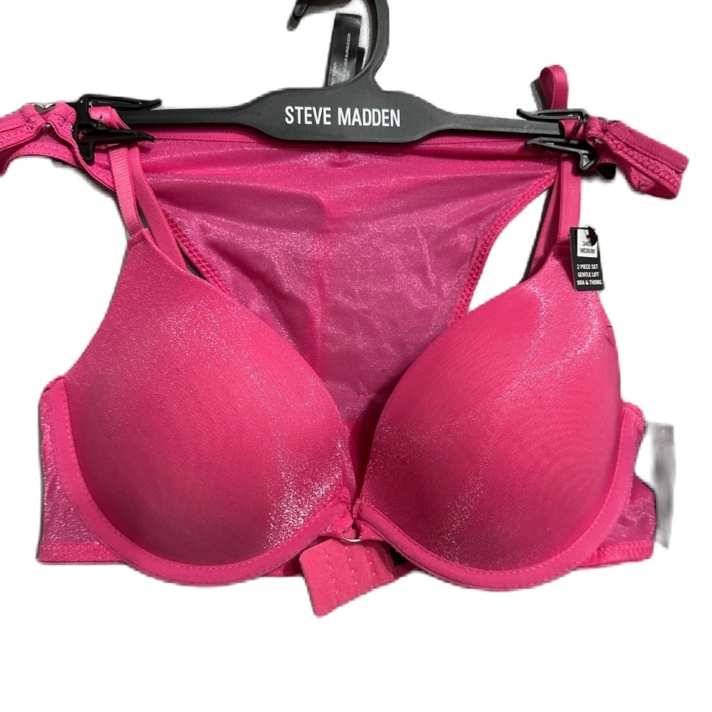 Steve Madden Lingerie Gentle‎ Lift Bra and Thong Set Hot Pink 34C Medium